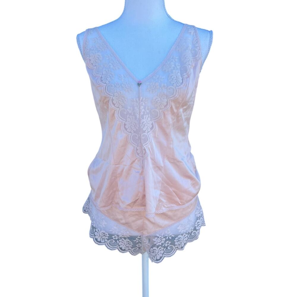 Maidenform Women's Satin Shorts Chantilly Lace Camisole Pink Vintage Size 5/36